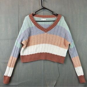Aeropostale Colorblock Chunky Stripe V-Neck Sweater Size Small